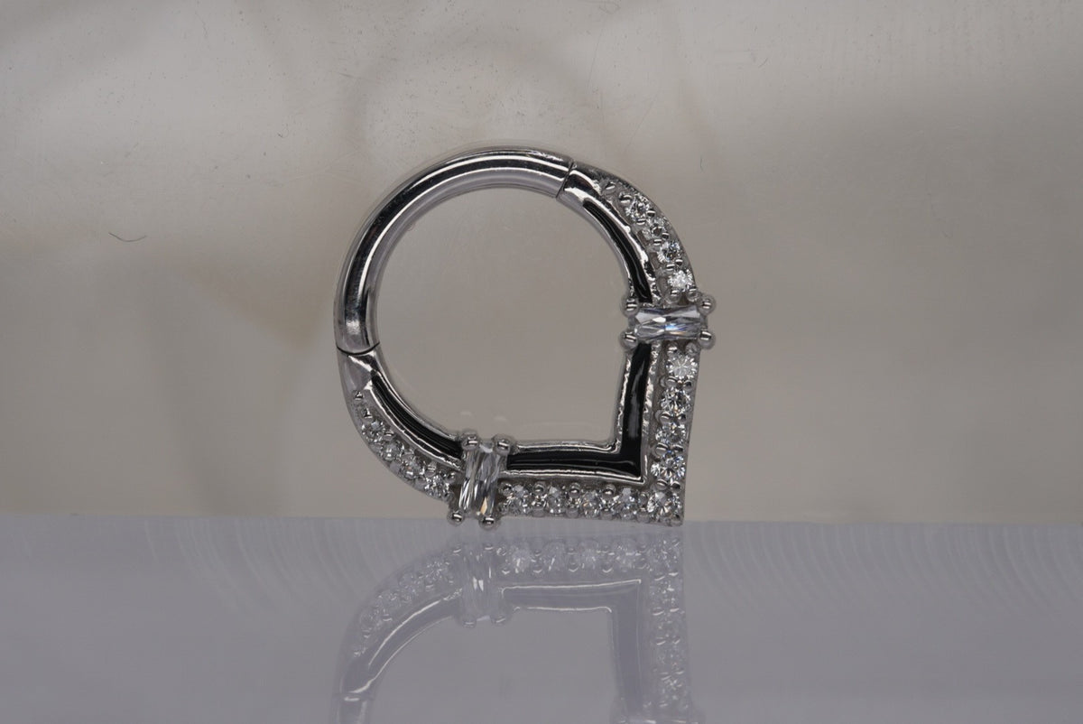 Buddha Jewelry 14k gold "Uprise" clicker in 16g 5/16" with White Crystals in white gold daith septum piercing