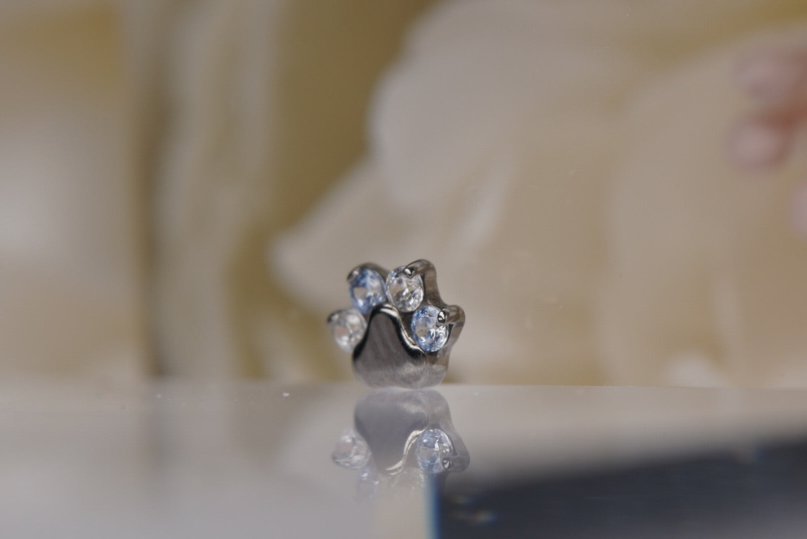 Paw Print with Light Blue & White Swarovski Crystals- 12/14g
