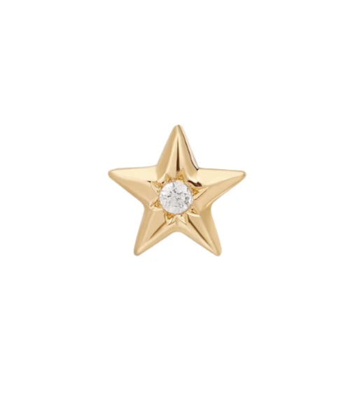 Buddha Jewelry Organics 14k 4x4mm "Starstruck" THREADLESS with a Crystal stock image yellow gold