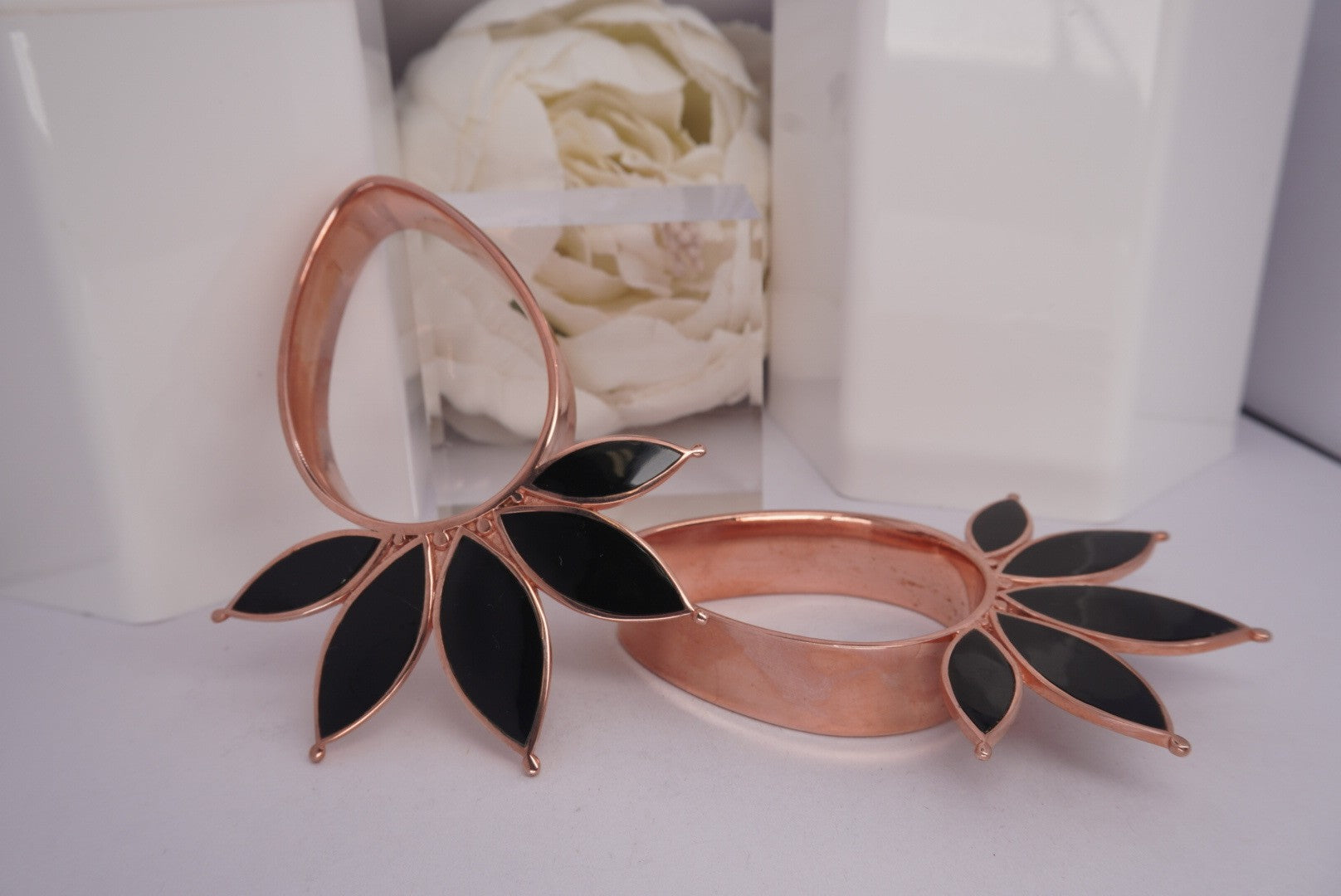 1 5/8" Marquise- Rose Gold Plated & Onyx