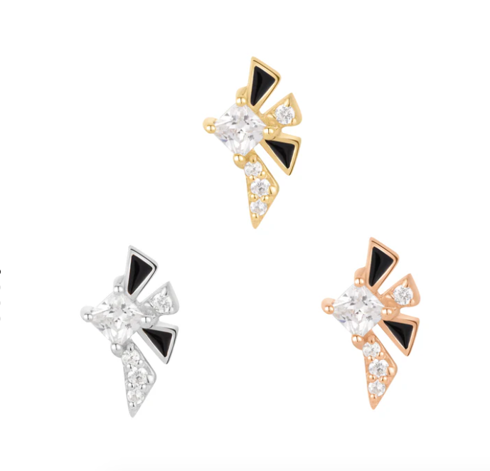 Powerhouse | Buddha Jewelry | 14k Gold White Crystal & Black Enamel Threadless Piercing Jewelry