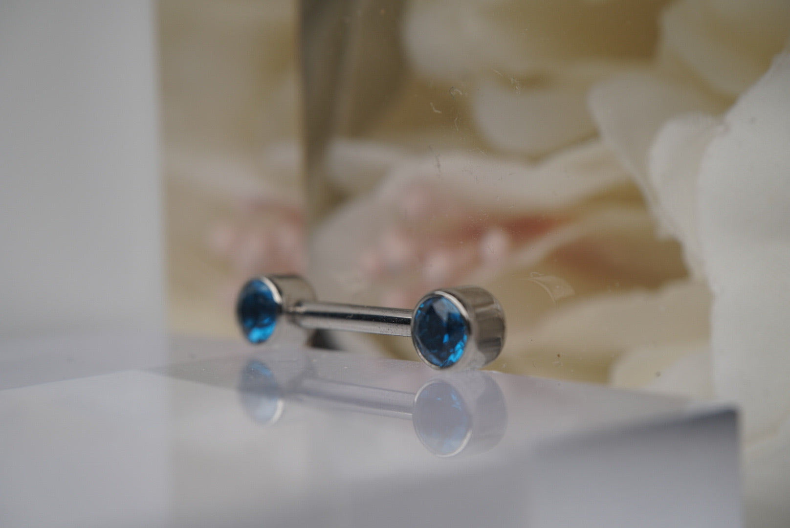 London Blue Crystal Bezel Nipple Barbell in 14g