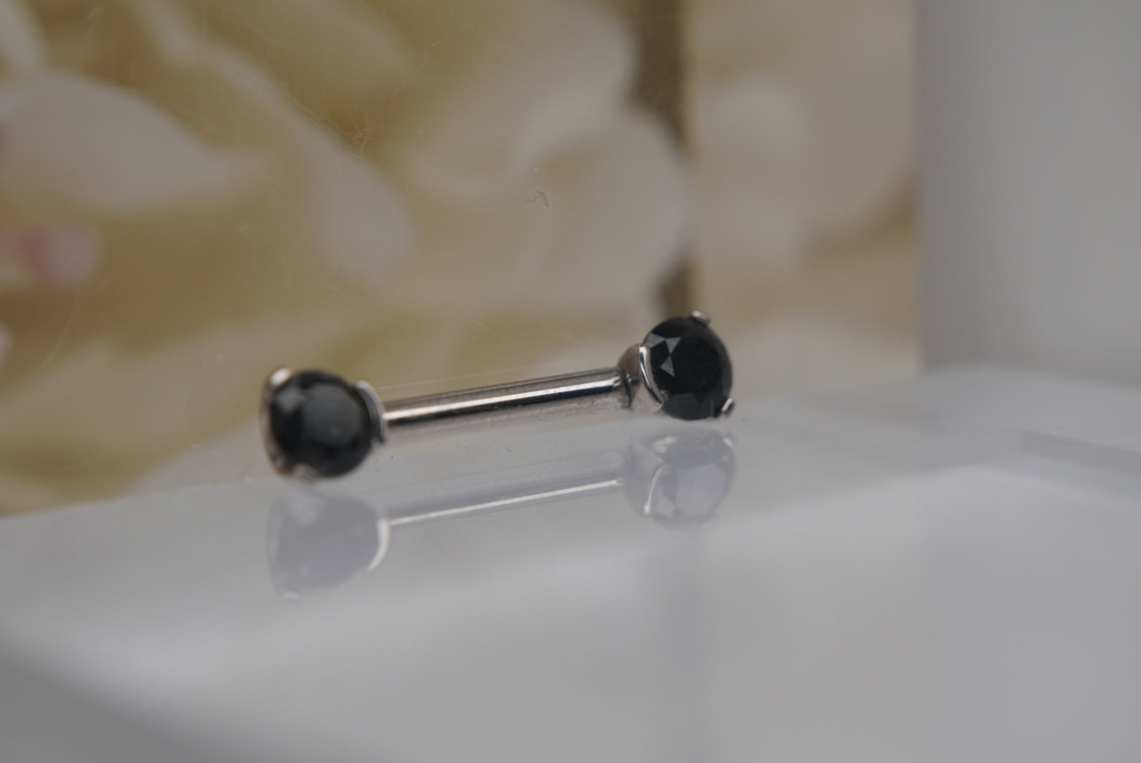 Black Crystal Prong Nipple Barbell in 14g