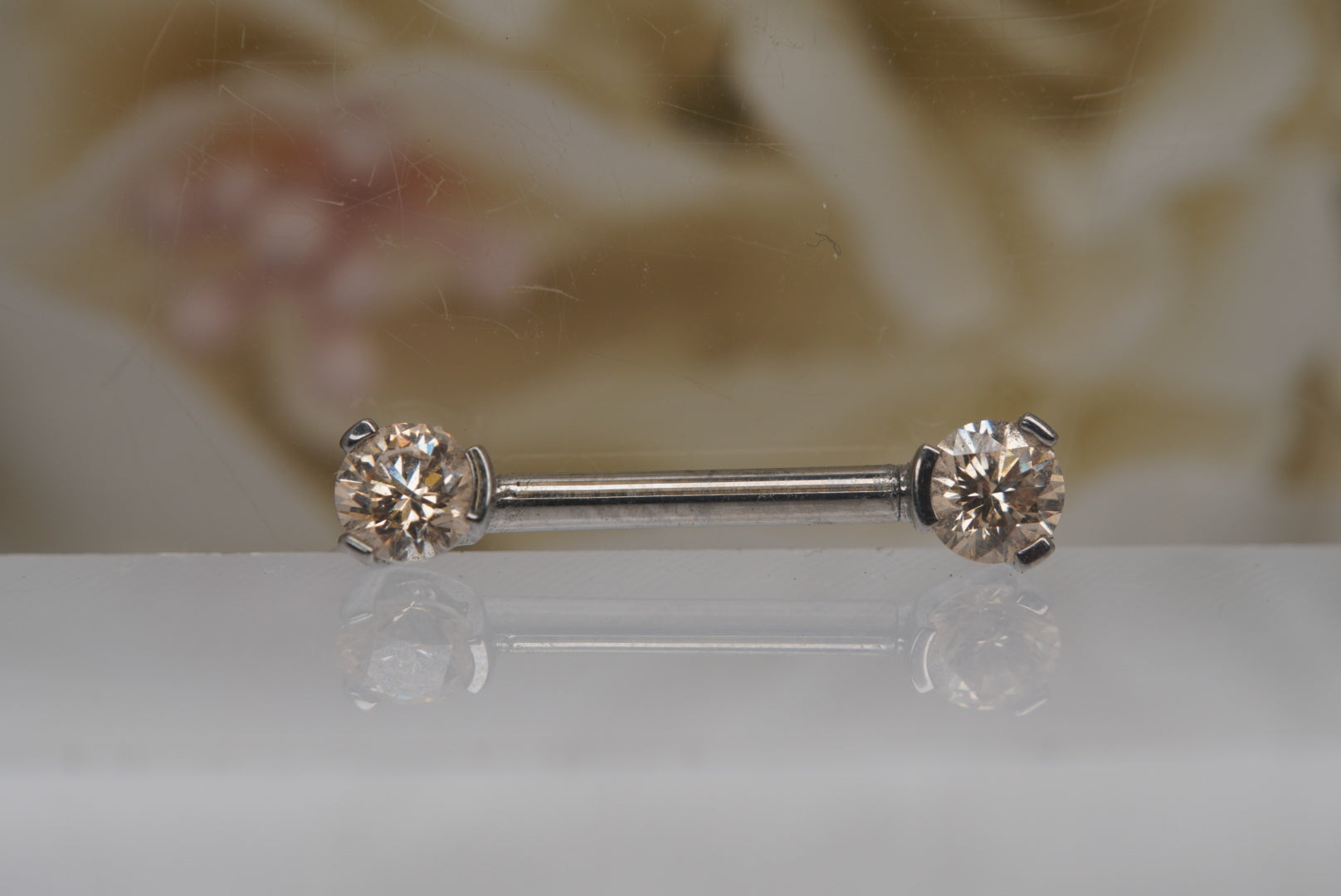 Fancy Champagne Crystal Prong Nipple Barbell in 14g
