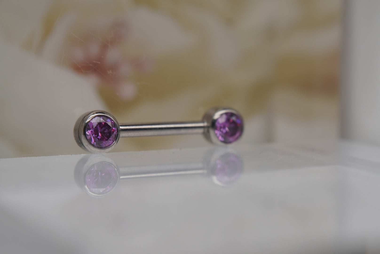 Fancy Purple Crystal Bezel Nipple Barbell in 14g