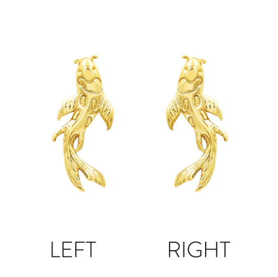 Junipurr 14k gold 3x8mm "Koi" fish in yellow gold, stock image, left and right orientation