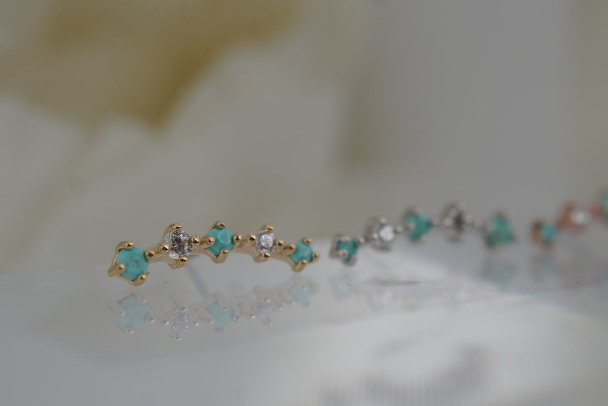 Buddha Jewelry 14k Gold "Flow" with Genuine Turquoise in VARIOUS gold colors- THREADLESS Yellow gold white gold rose gold