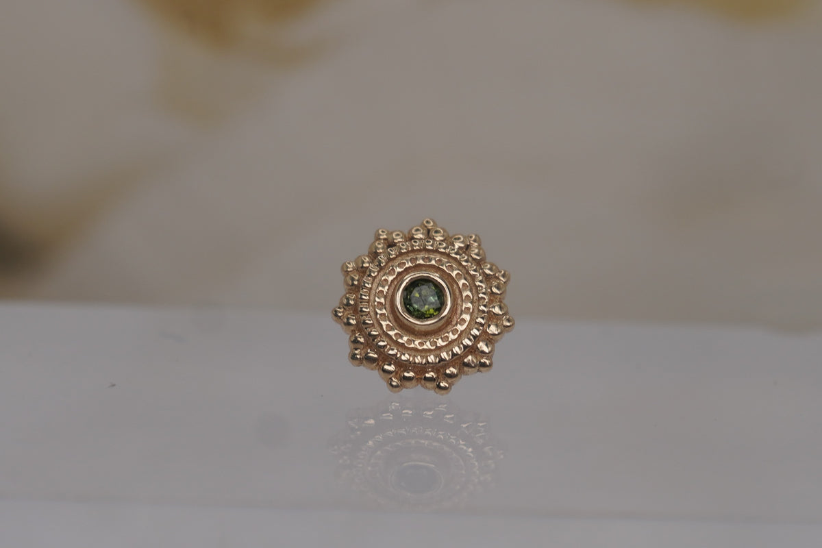 14k Solid Gold "Round Afghan" Yellow Gold with Green Tourmaline