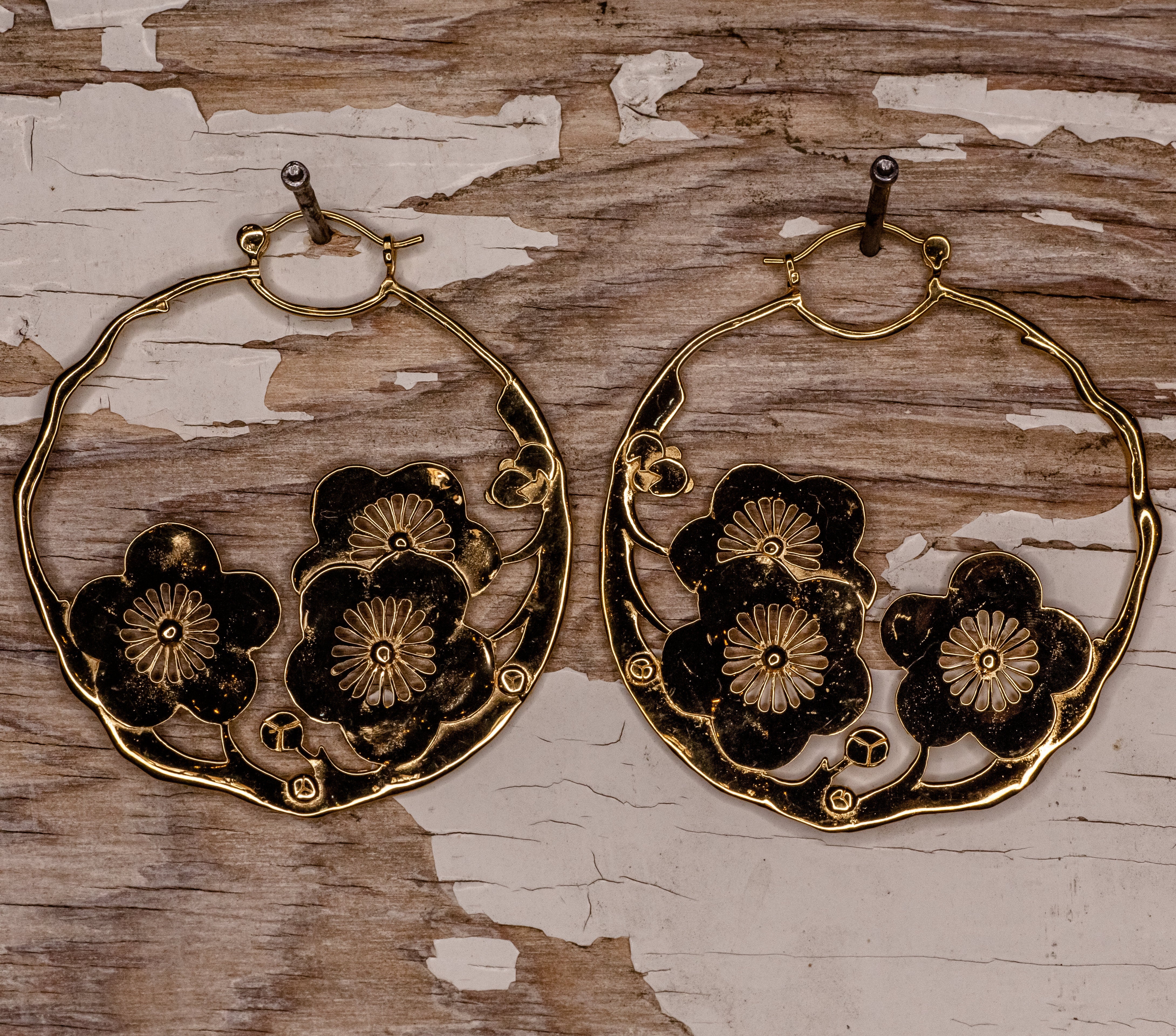 Cherry Blossom Hoop- Yellow Gold Plated