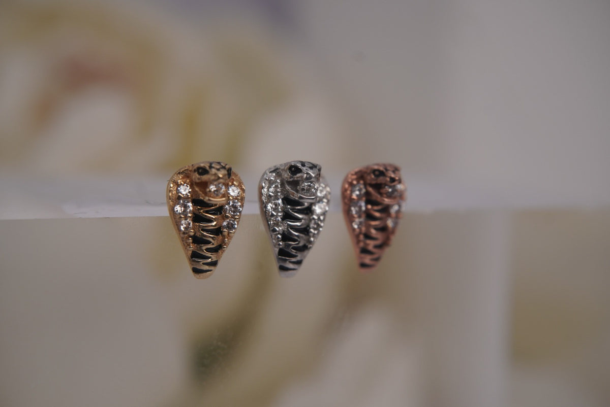 Buddha Jewelry Organics 14k 7x5.5mm "Savage" with Crystals THREADLESS in yellow white and rose gold angled view