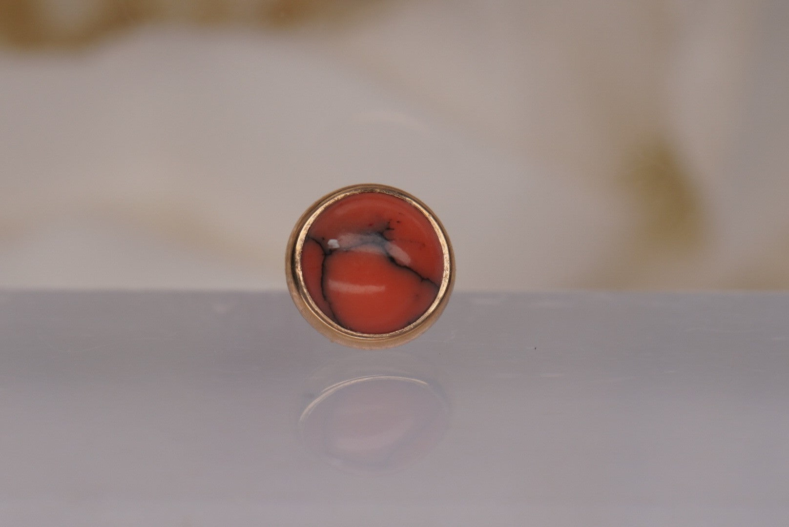 Coral Cabochon in Yellow Gold