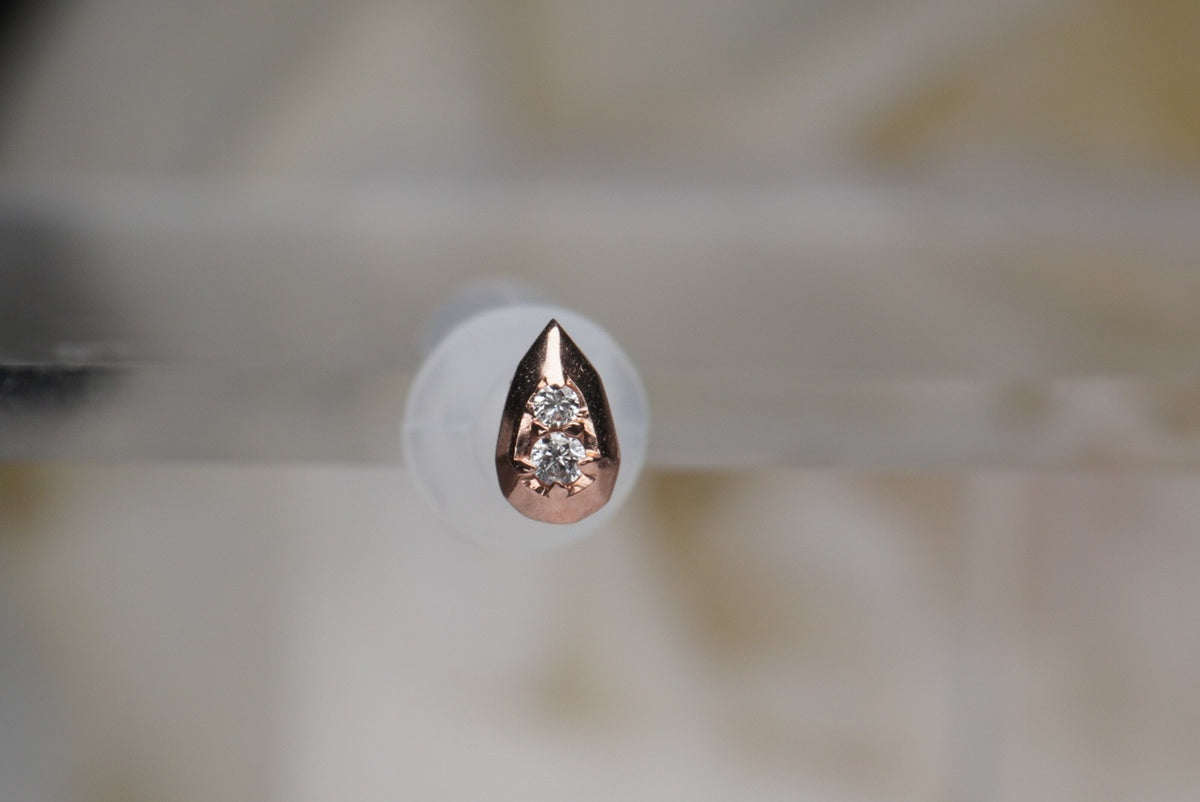 Tether 14k "Hydro Gem" with 2 GENUINE diamonds Threadless Yellow gold white gold rose gold