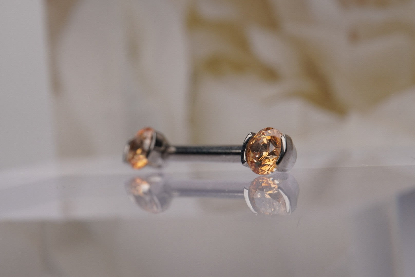Amber Crystal 2-Prong Nipple Barbell in 14g