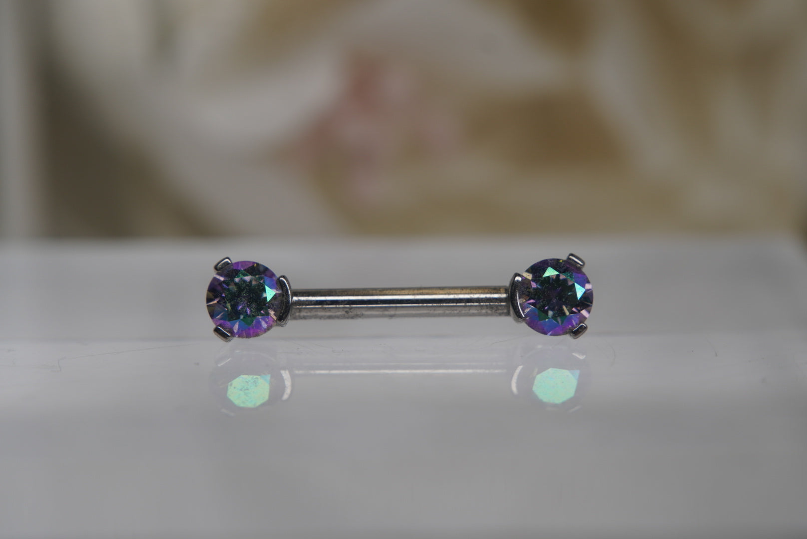 Paradise Shine Crystal Prong Nipple Barbell in 14g