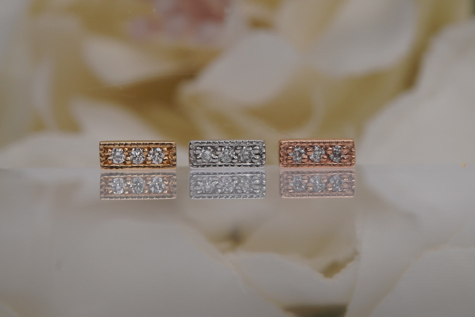3-Gem Milgrain Strip-GENUINE DIAMONDS