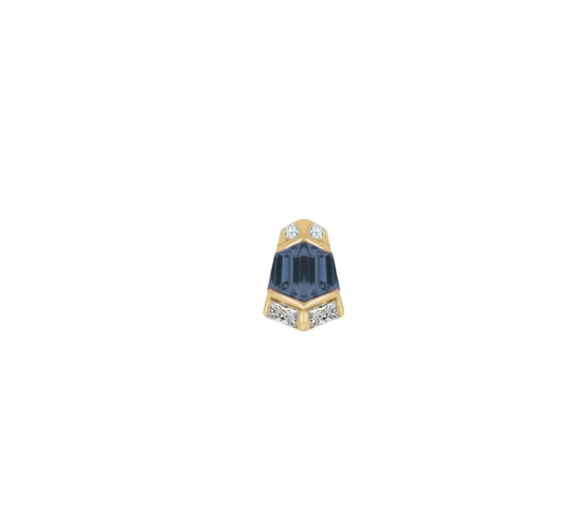 Buddha Jewelry 14k Gold "Vera" london blue topaz threadless in yellow gold stock image