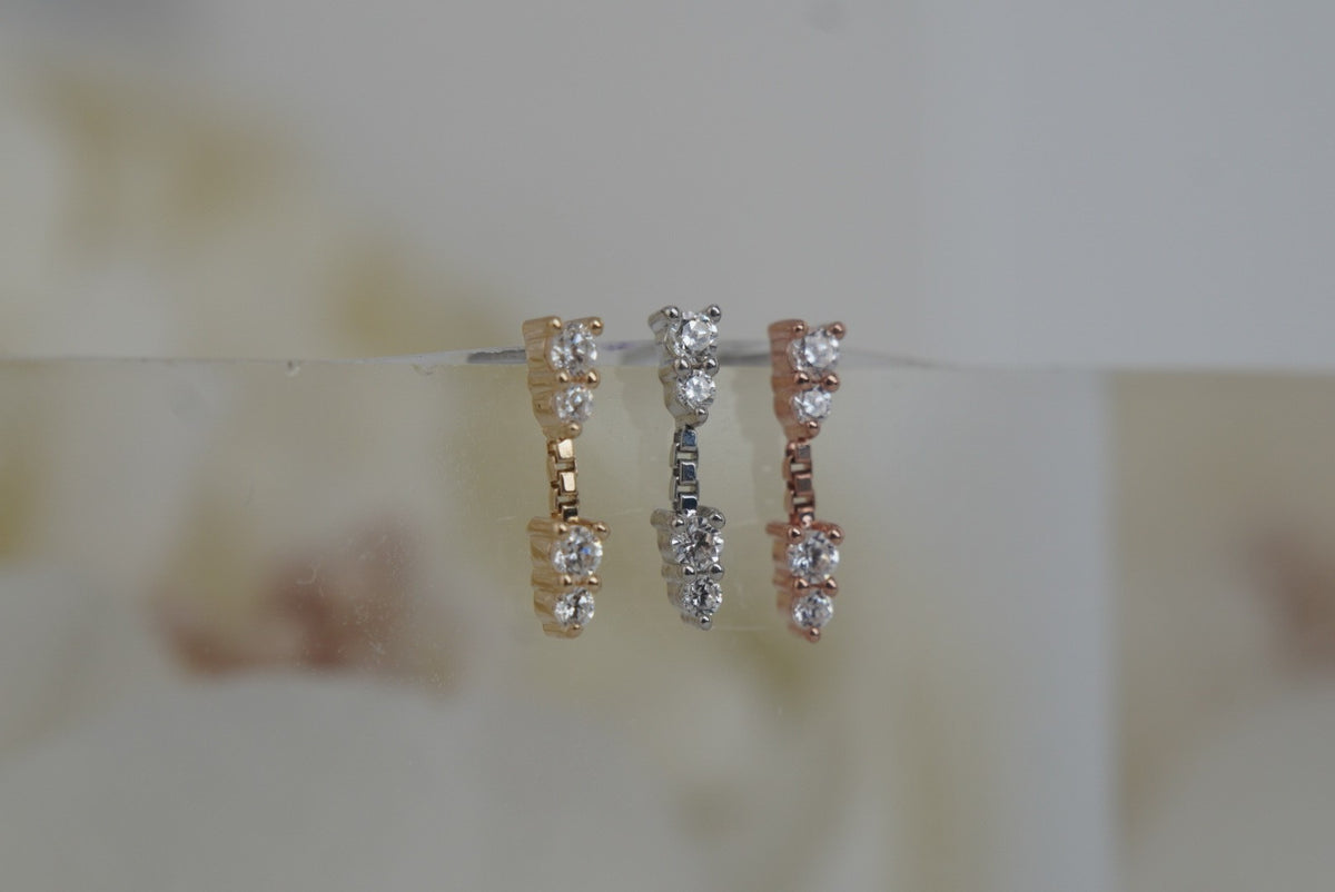 Ember 14k "Tinker" threadless in yellow gold white gold rose gold white crystals