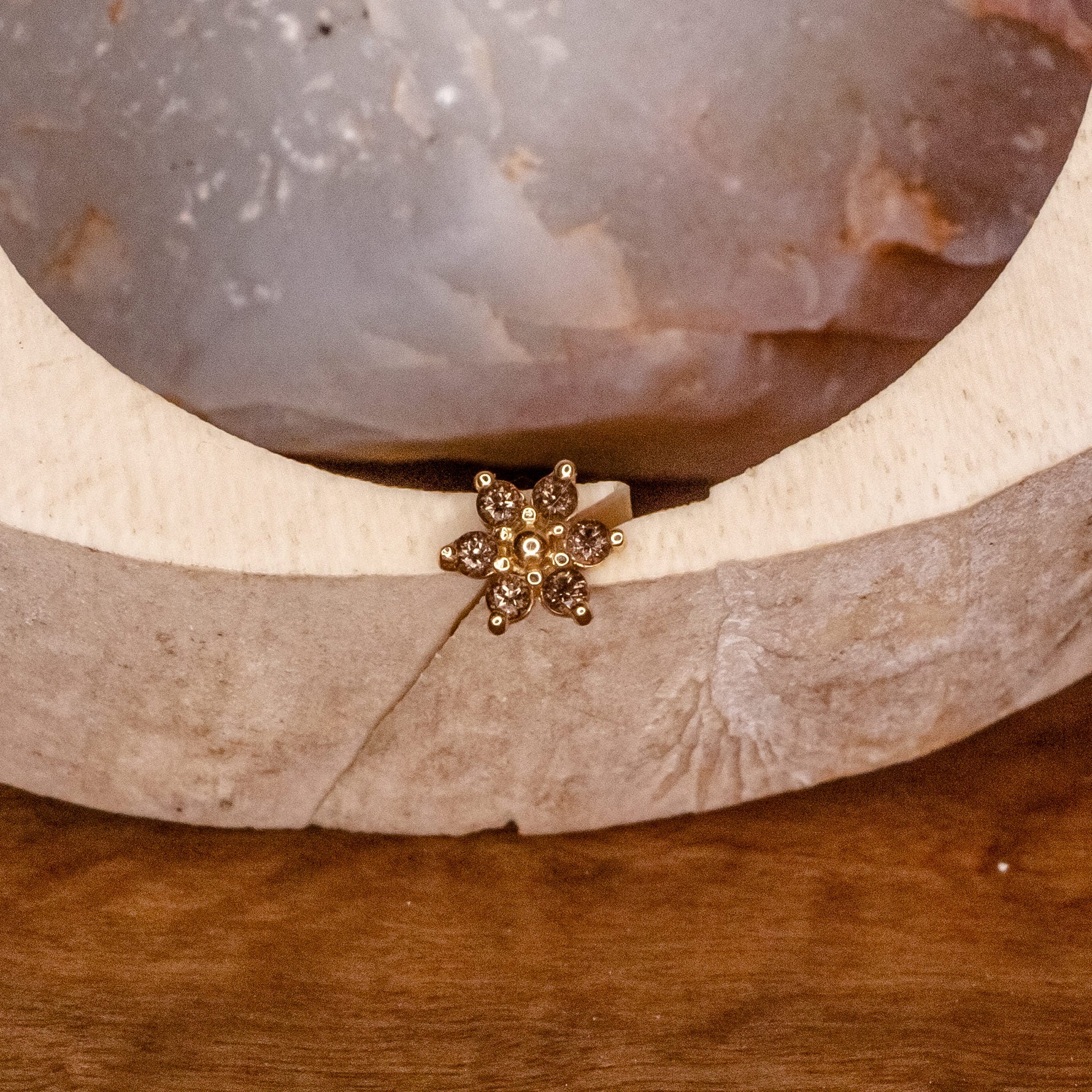 Smokey Quartz Flower- 16/18g Yellow Gold