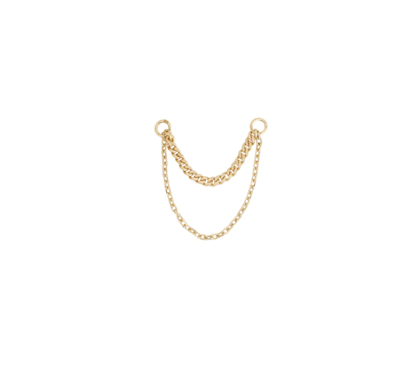 Stock image of Buddha Jewelry’s “Diamond Cut + Side Chain” in 14k yellow gold, showing its delicate links and layered chain design.