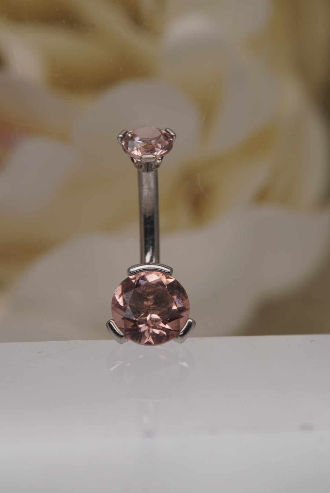 Dusty Morganite Crystal Navel in a Prong Setting (4mm/6mm)