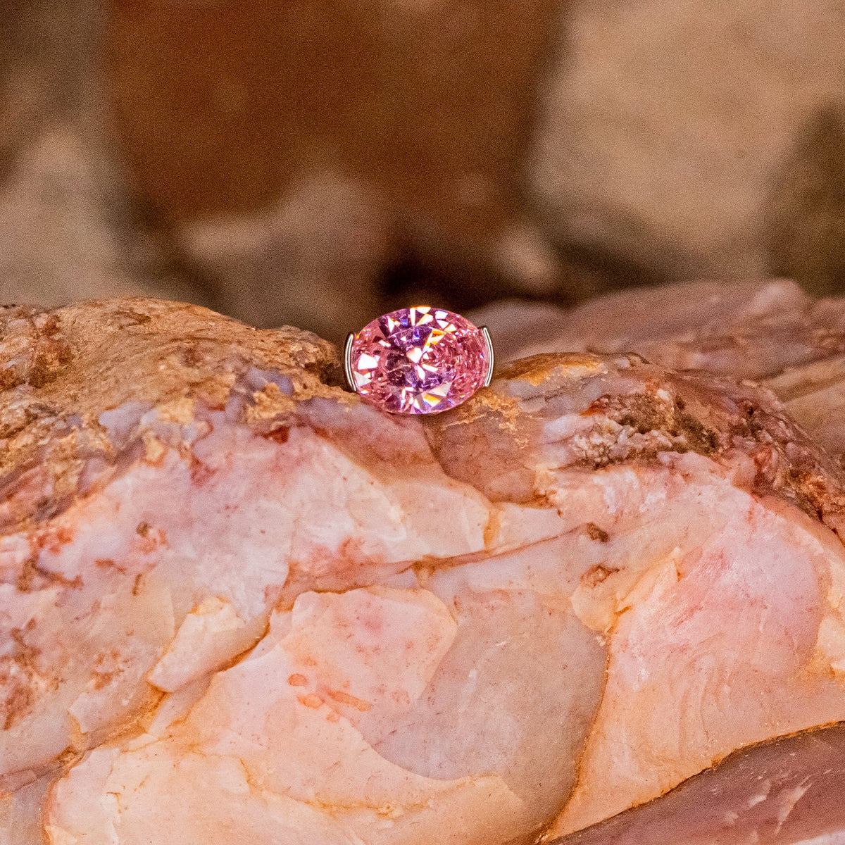 2-Prong Pink Oval Crystal- 12/14g front view