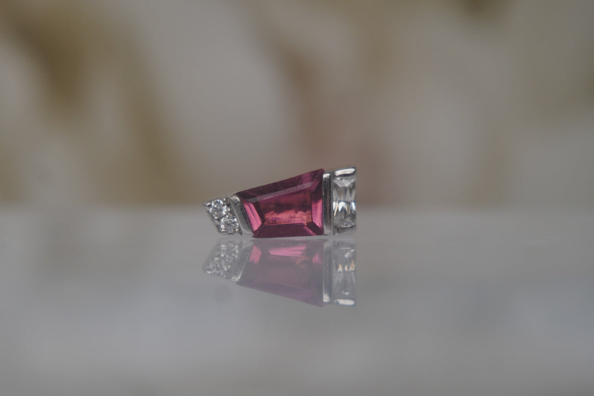 Buddha Jewelry 14k Gold "Saboteur" with pink tourmaline in THREADLESS white gold
