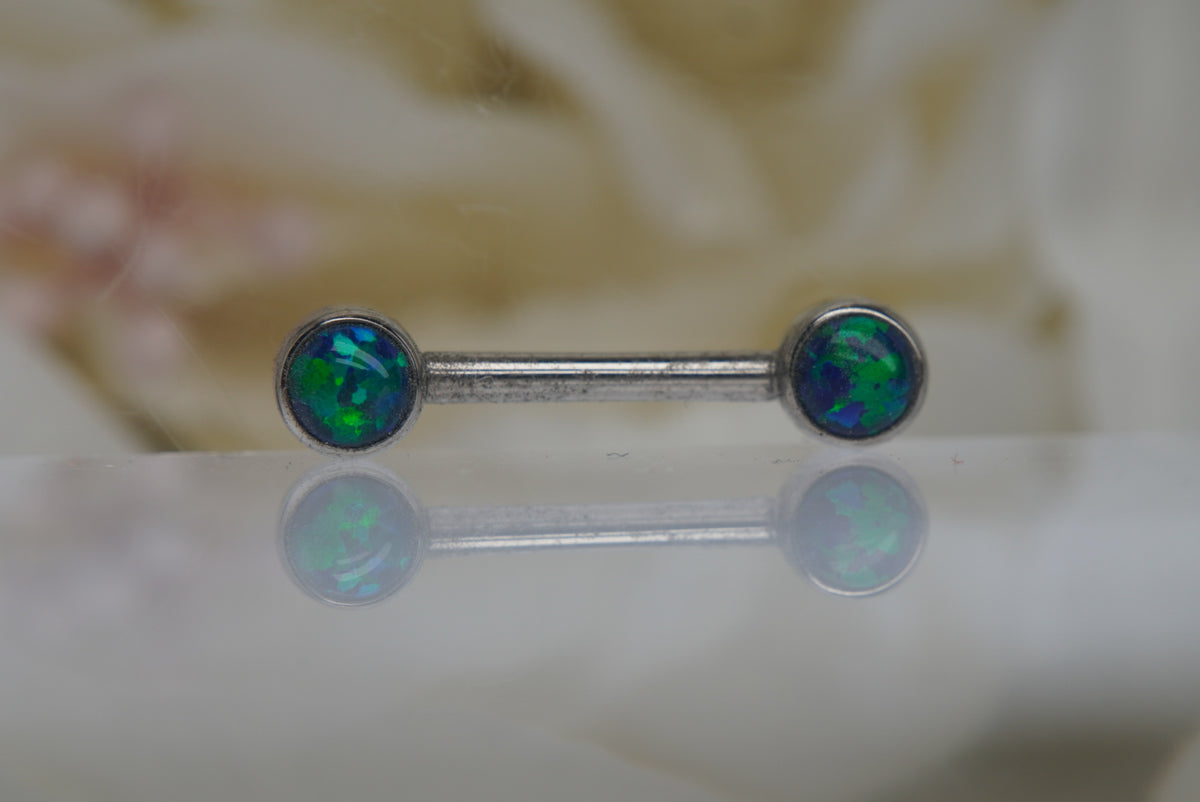 Black Opal Bezel Nipple Barbell in 14g
