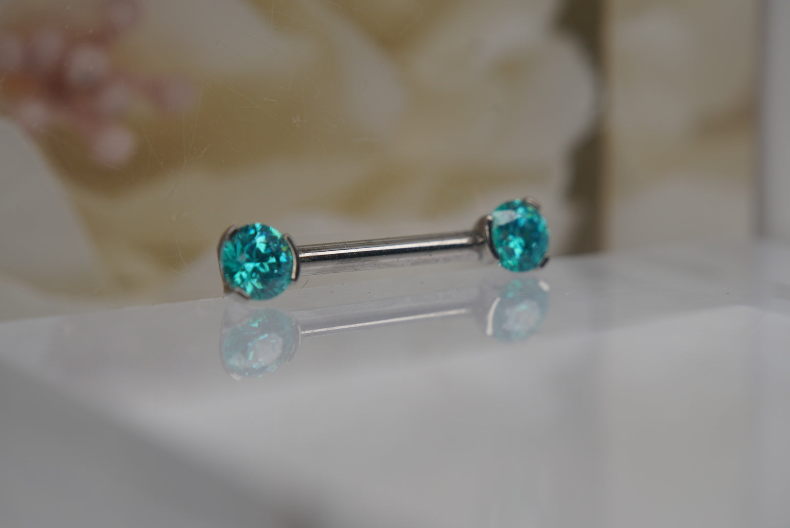 Mint Green Crystal Prong Nipple Barbell in 14g