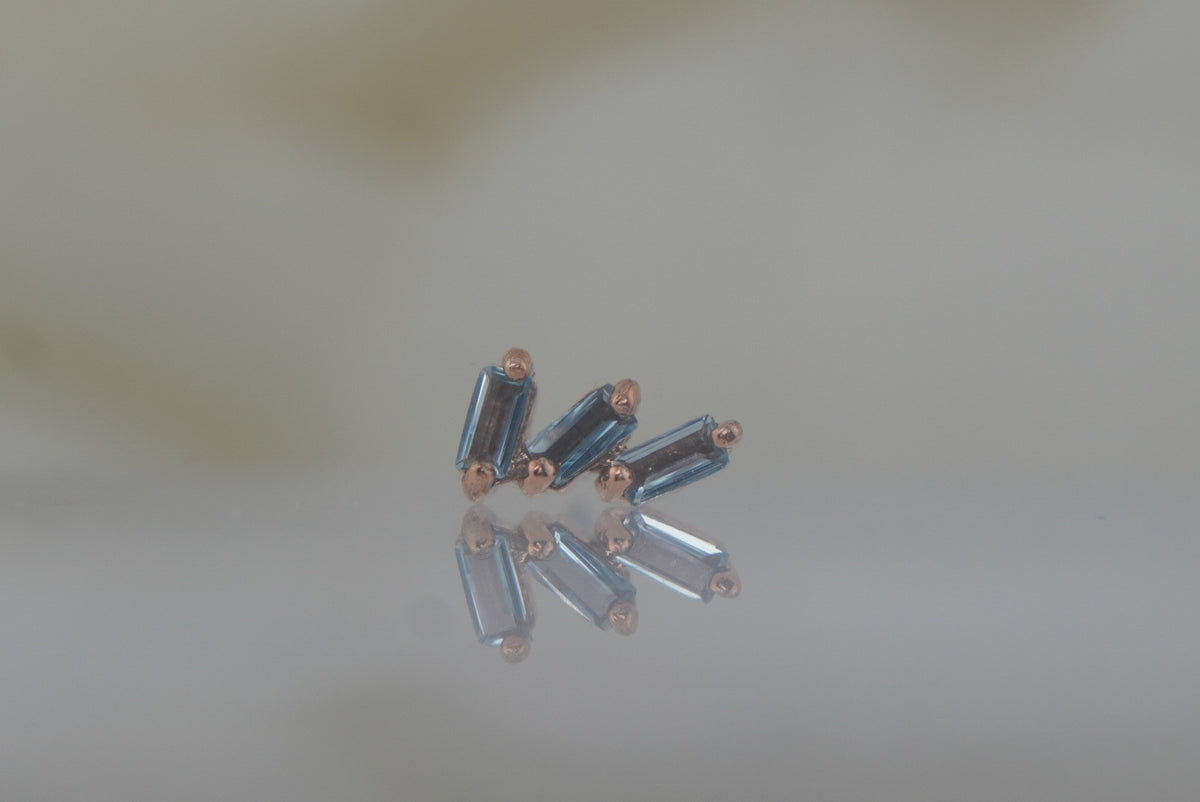 Buddha Jewelry Organics 14k 2.5x5mm "Staxx" THREADLESS with blue topaz rose gold