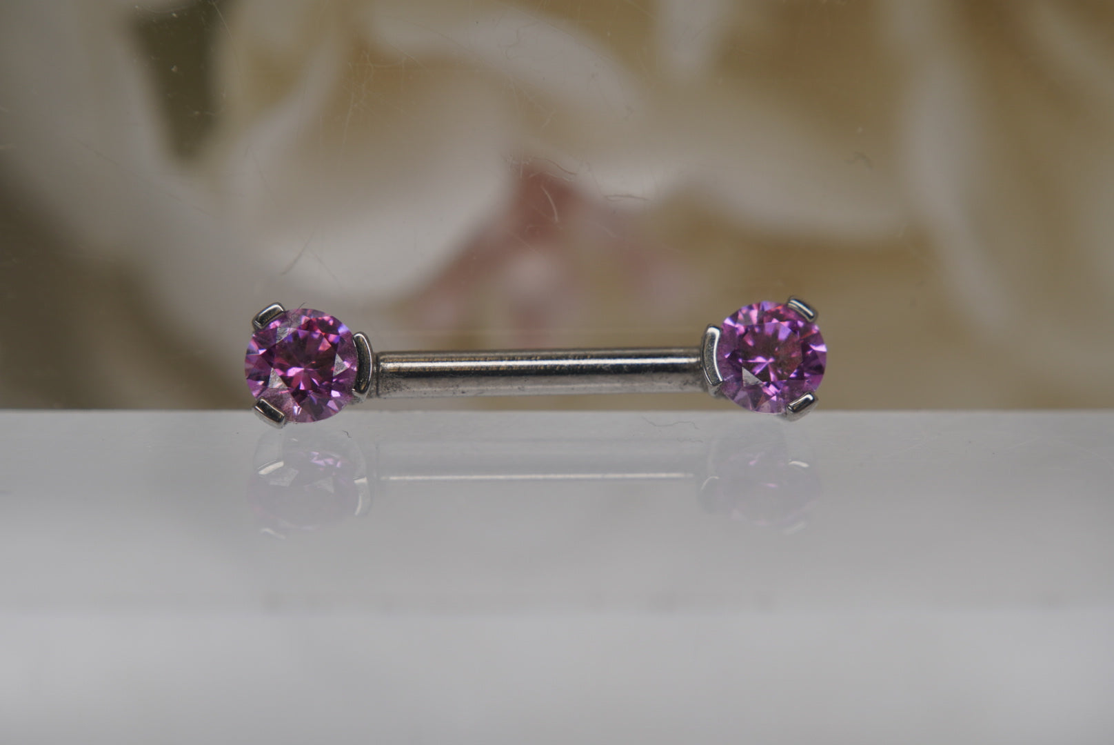 Fancy Purple Crystal Prong Nipple Barbell in 14g