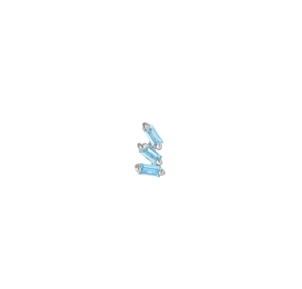 Buddha Jewelry Organics 14k 2.5x5mm "Staxx" THREADLESS with blue topaz white gold stock image