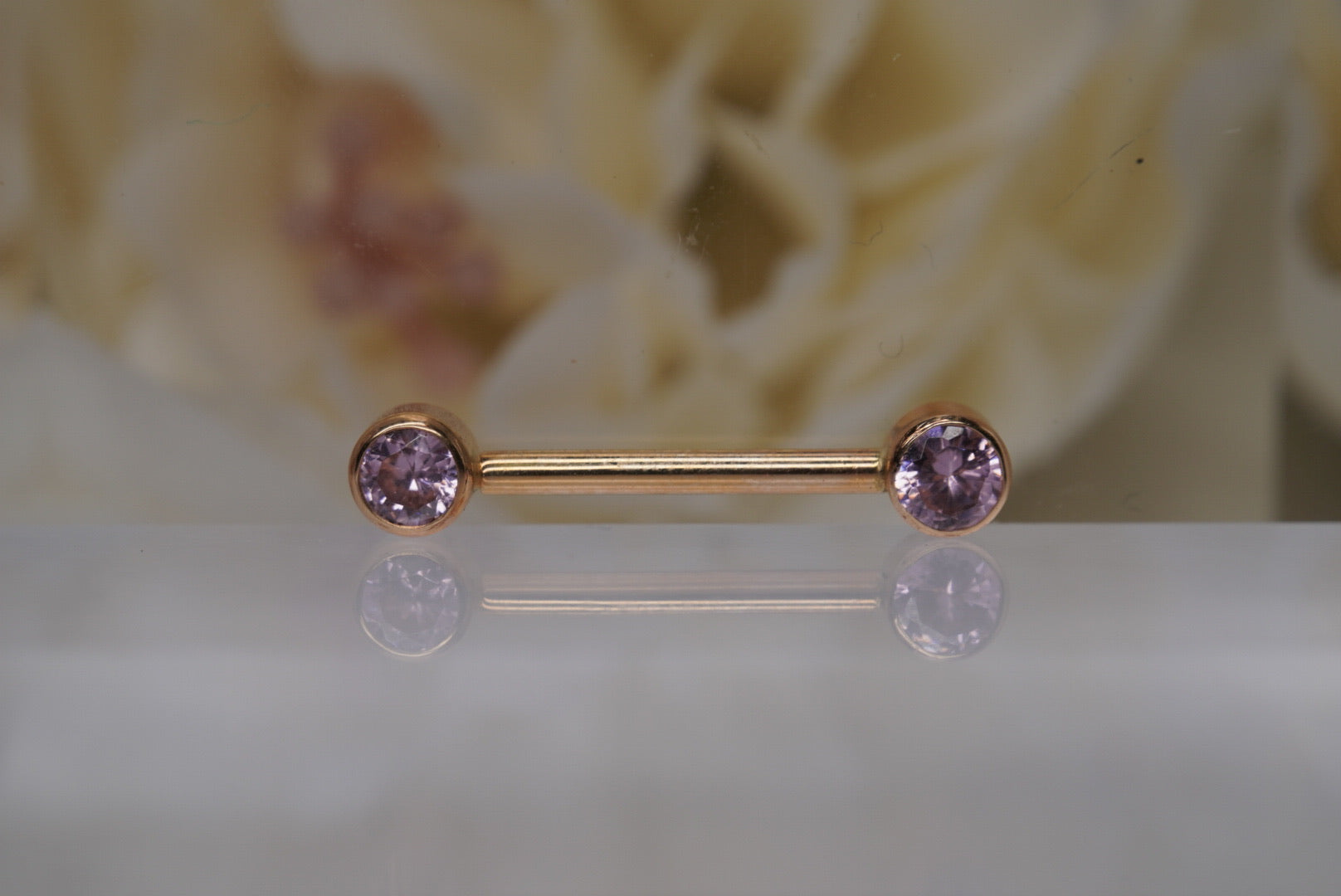 Pair of Pink Crystal Barbells in Yellow Gold