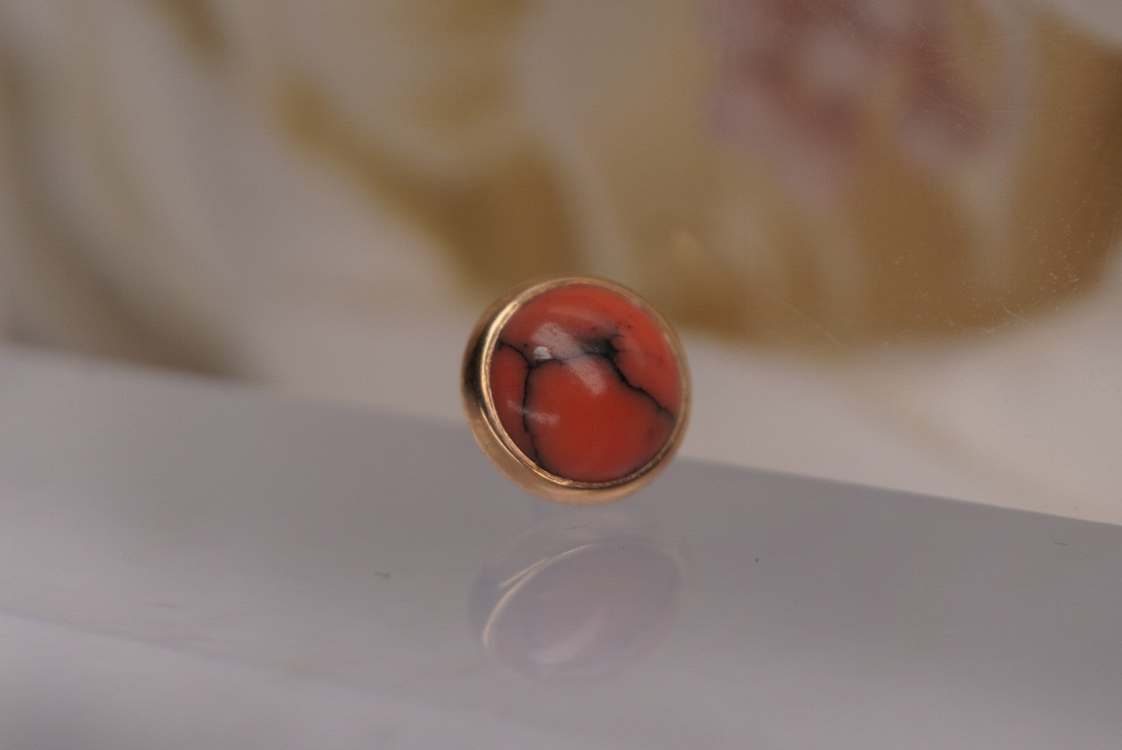 Coral Cabochon in Yellow Gold
