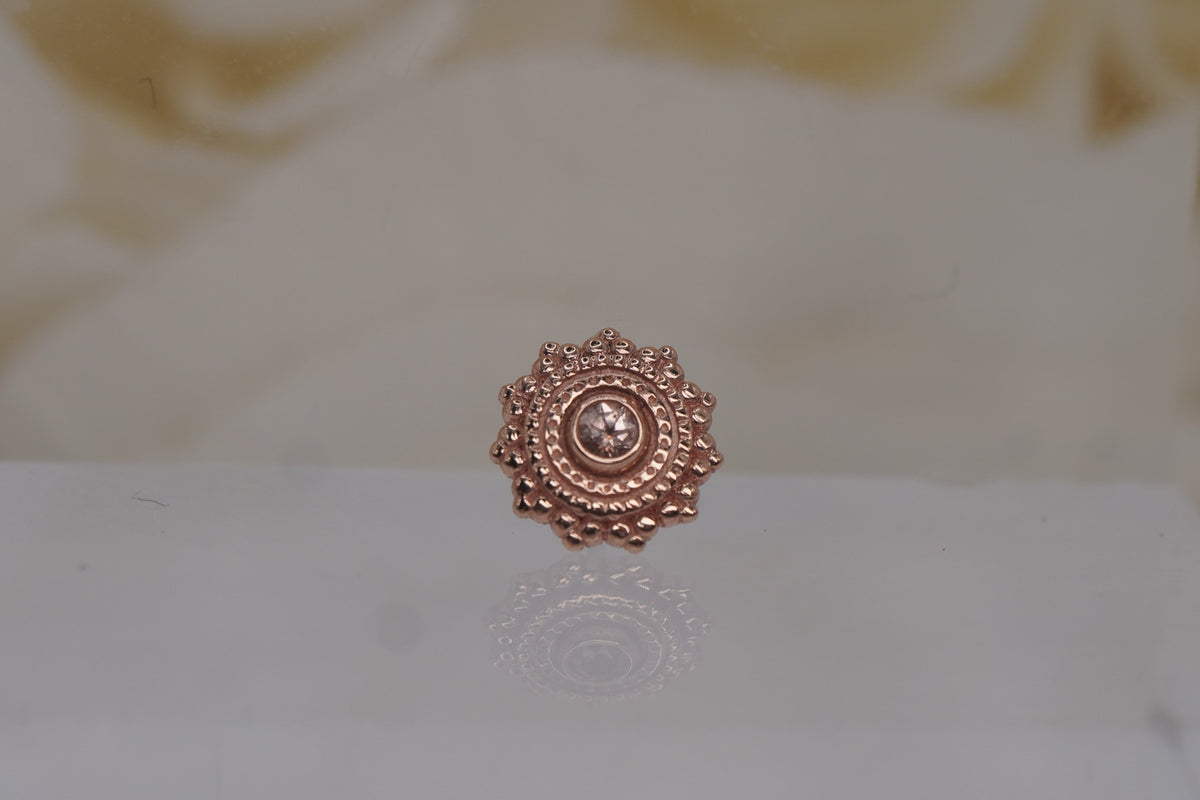 14k Solid Gold "Round Afghan" in various gold colors with genuine stones. 4mm with 1.25mm bezel center. BVLA threadless