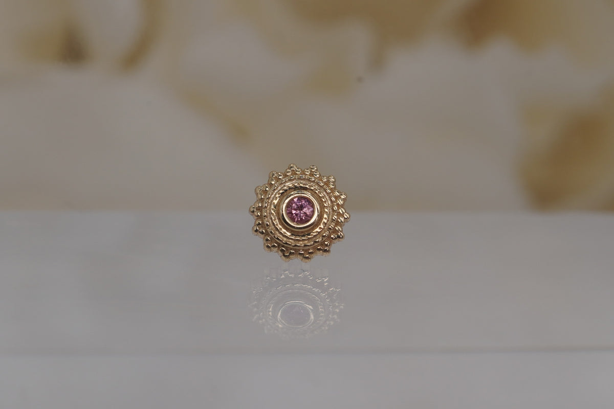 BVLA Roung Afghan Yellow Gold with Chatam Lab Created Padparadscha Sapphire