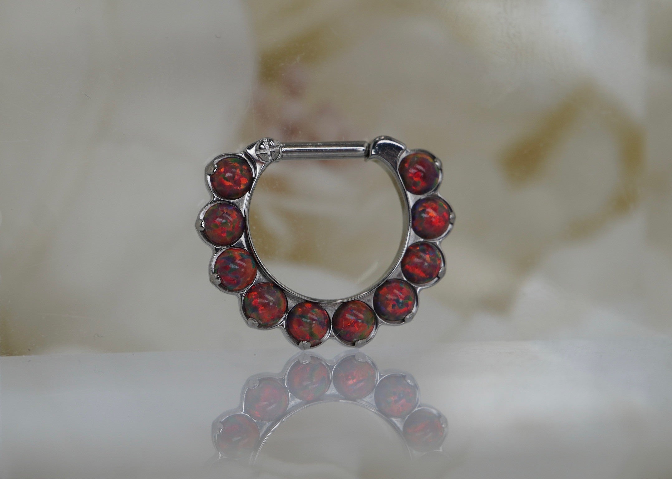 10 Gem Red Opals Clicker in 16g