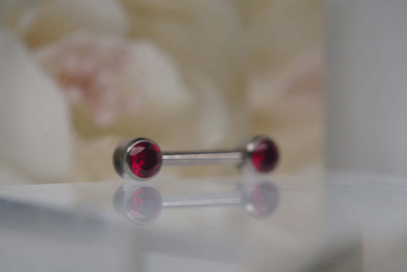 Dark Ruby Red Crystal Bezel Nipple Barbell in 14g