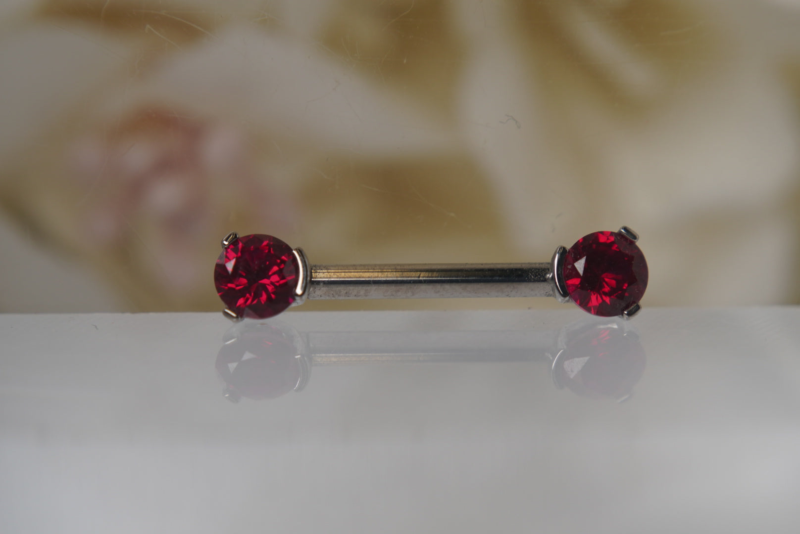 Dark Ruby Red Crystal Prong Nipple Barbell in 14g