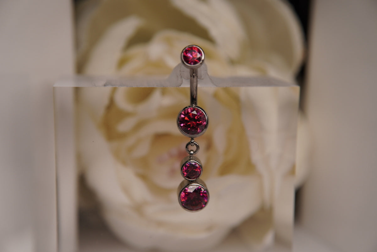 Navel Dangle in a Bezel Setting (6mm/4mm/6mm) hot pink