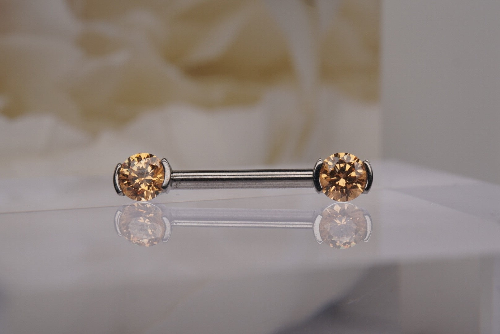 Amber Crystal 2-Prong Nipple Barbell in 14g