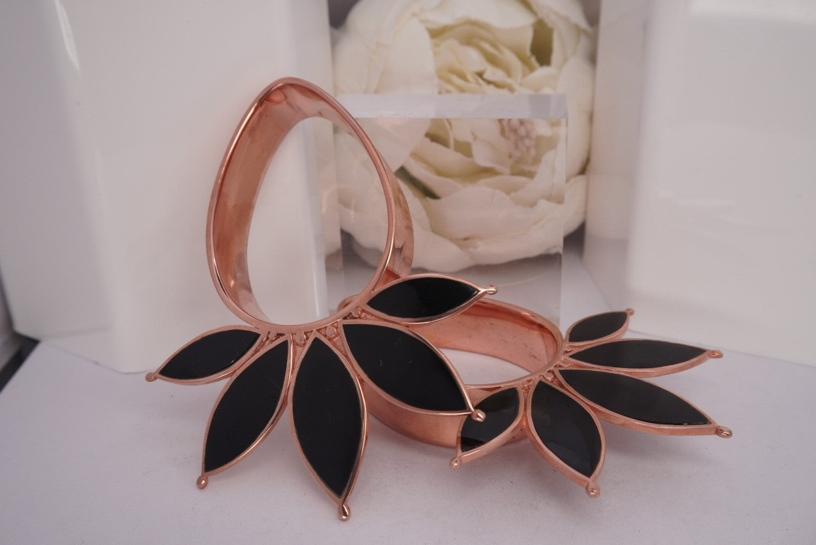 1 5/8" Marquise- Rose Gold Plated & Onyx