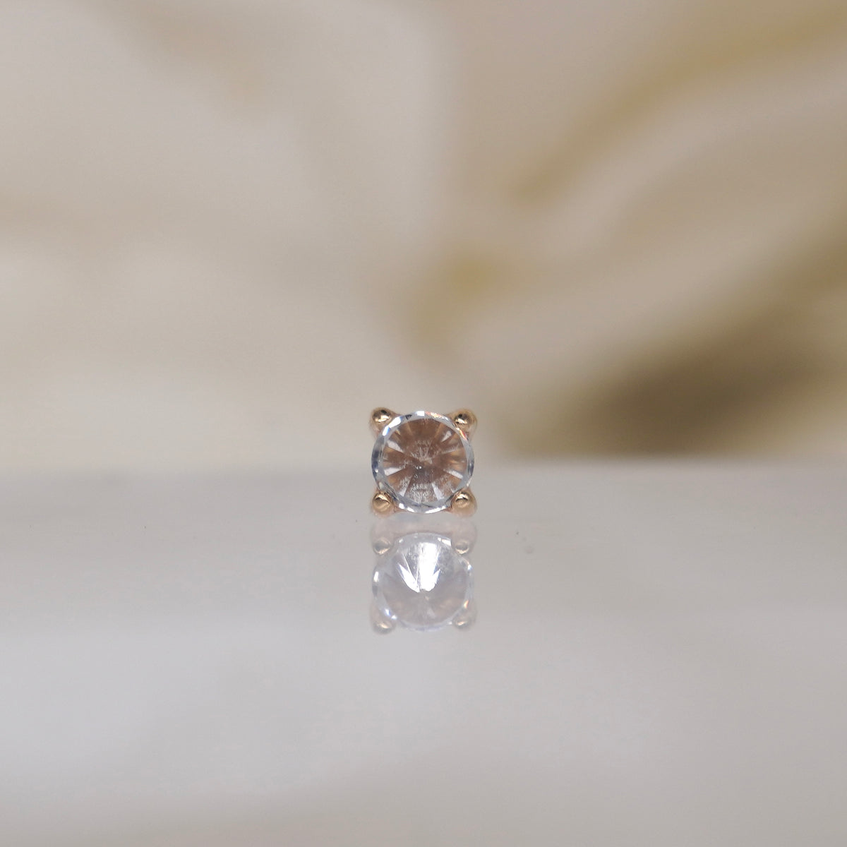 Buddha Jewelry reverse prong gem 14k solid gold white crystal prong threadless  yellow gold