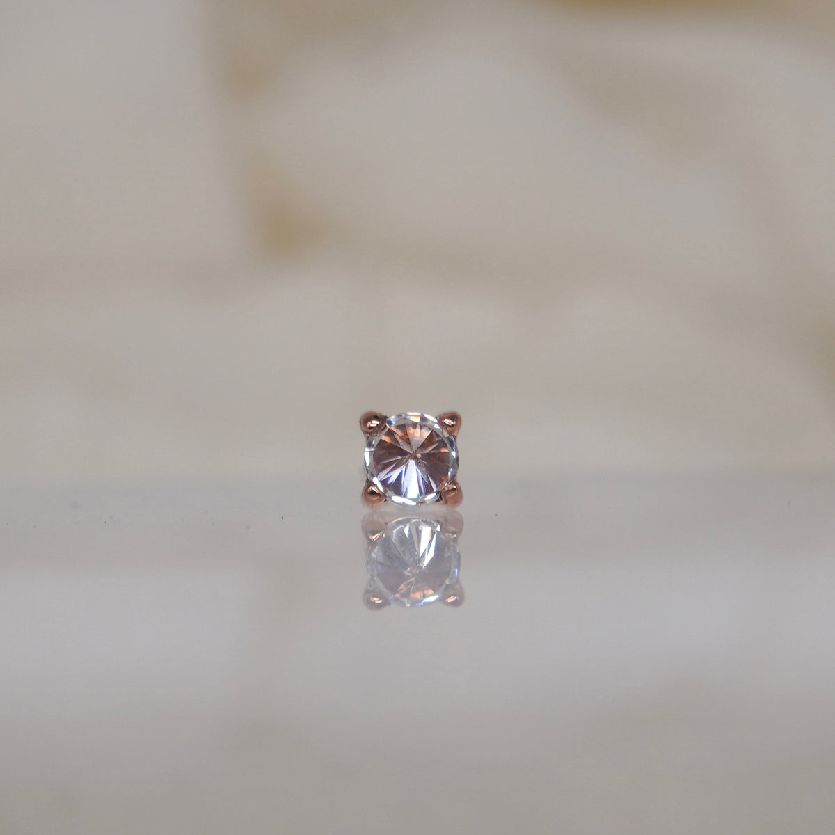 Buddha Jewelry reverse prong gem 14k solid gold white crystal prong threadless  rose gold 