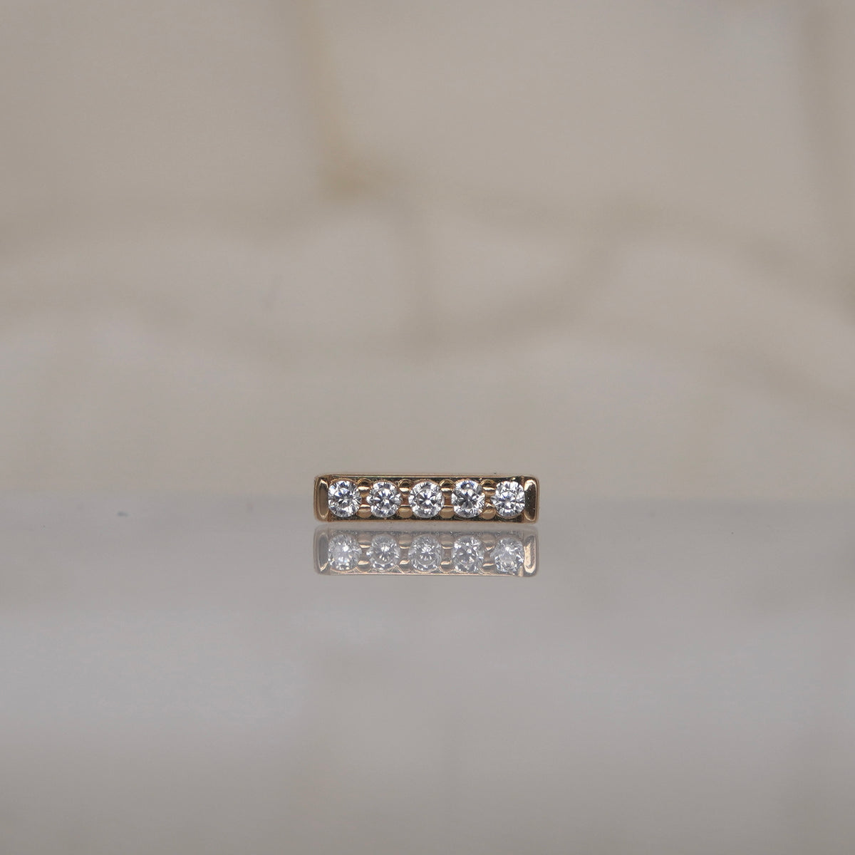 Buddha Jewelry Rowe Mini 5 gem 14k solid gold white crystal prong threadless  yellow gold 