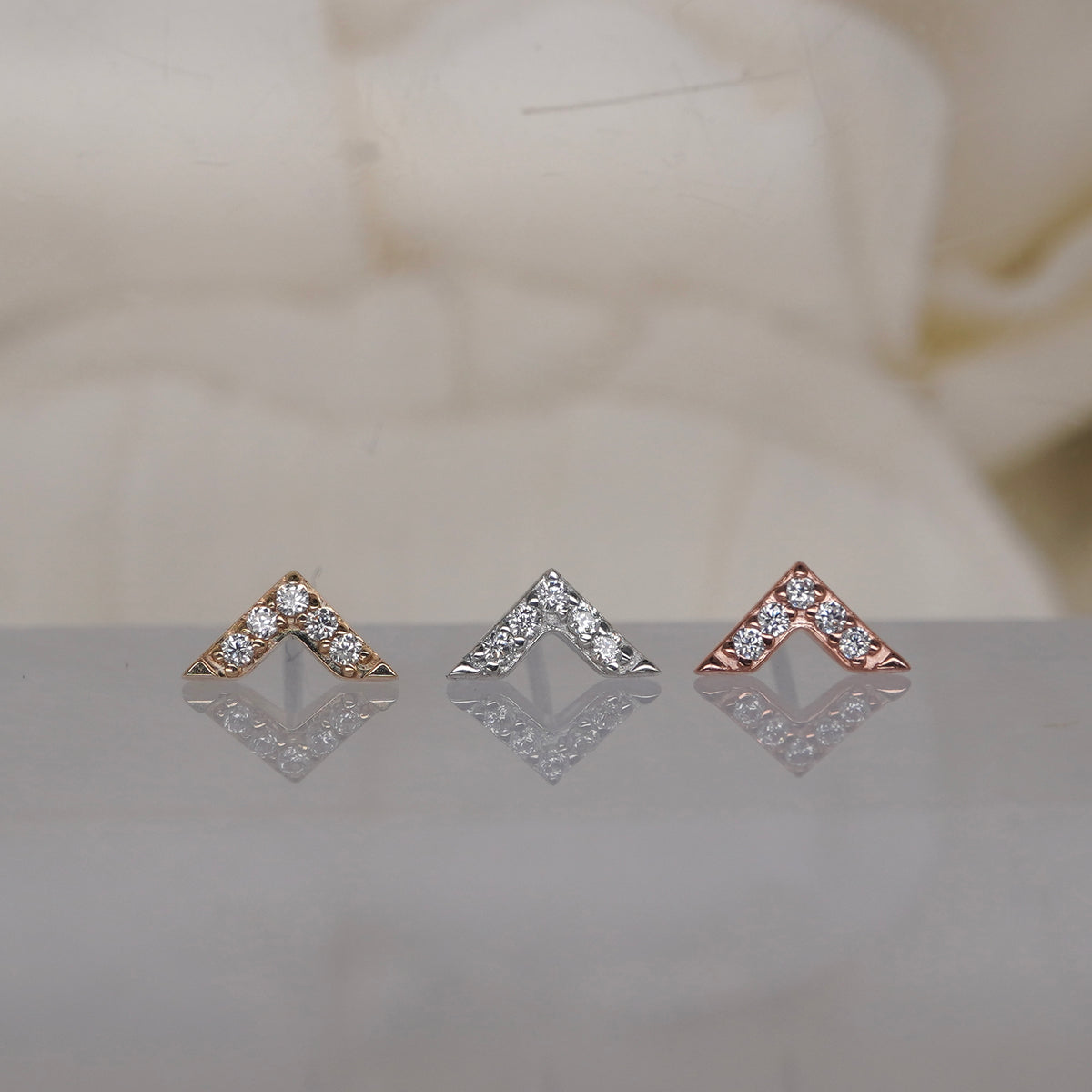 Buddha Jewelry Revival 5 gem 14k solid gold white crystal prong threadless  yellow gold white gold rose gold group view