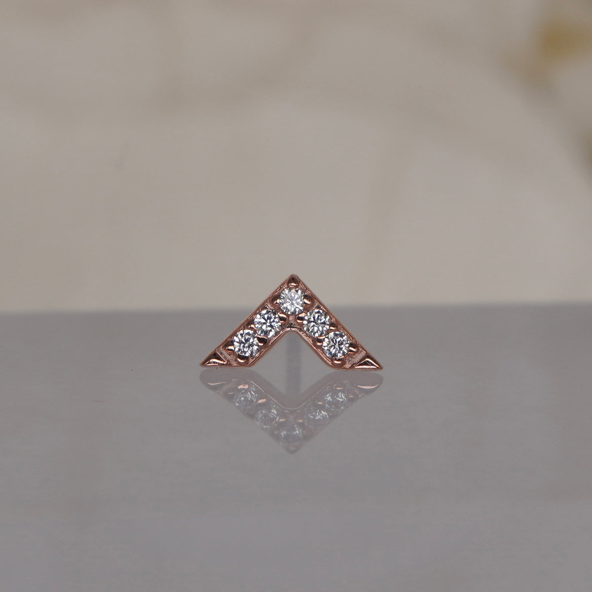 Buddha Jewelry Revival 5 gem 14k solid gold white crystal prong threadless rose gold