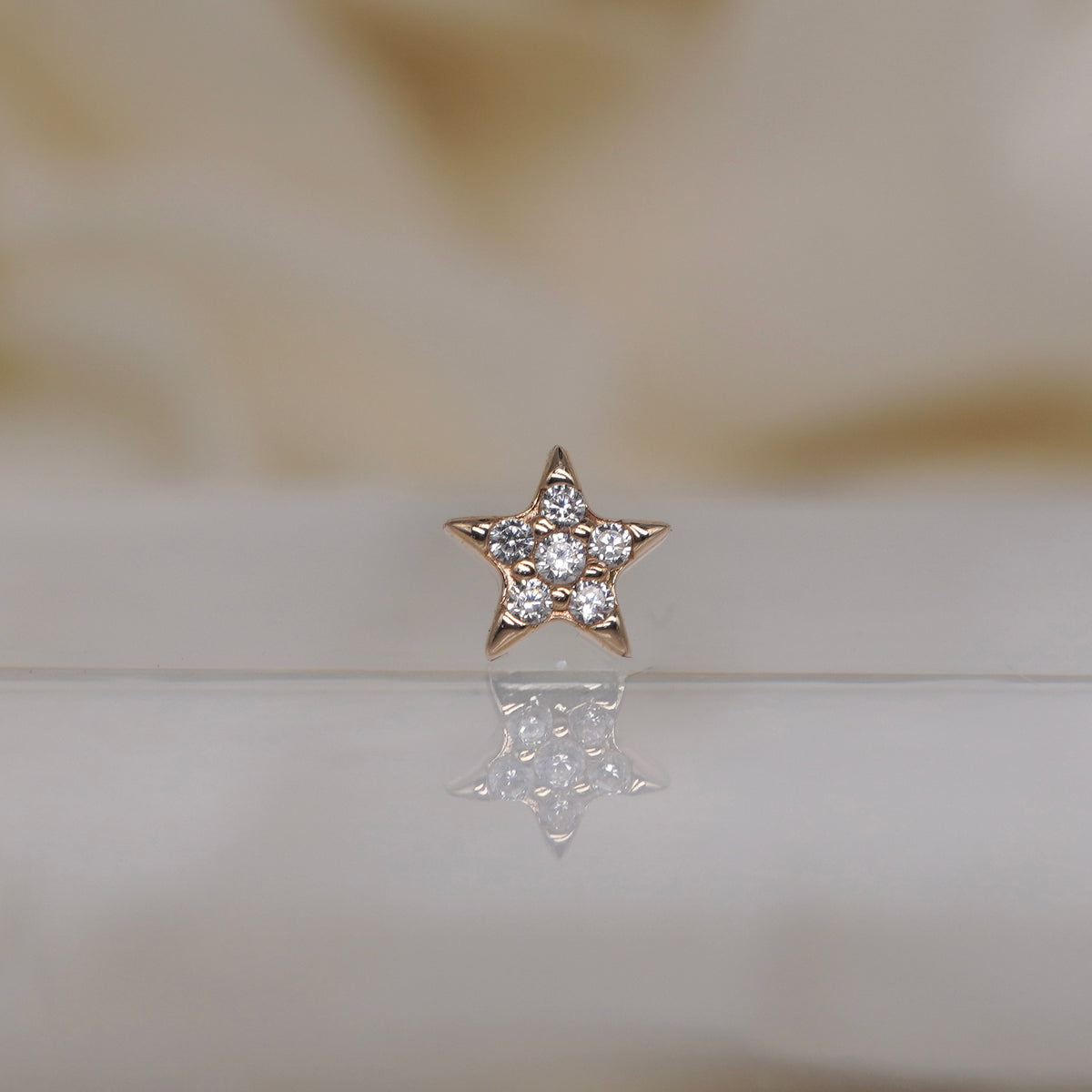 Buddha Jewelry Starling Star 6 gem 14k solid gold white crystal prong threadless  yellow gold 