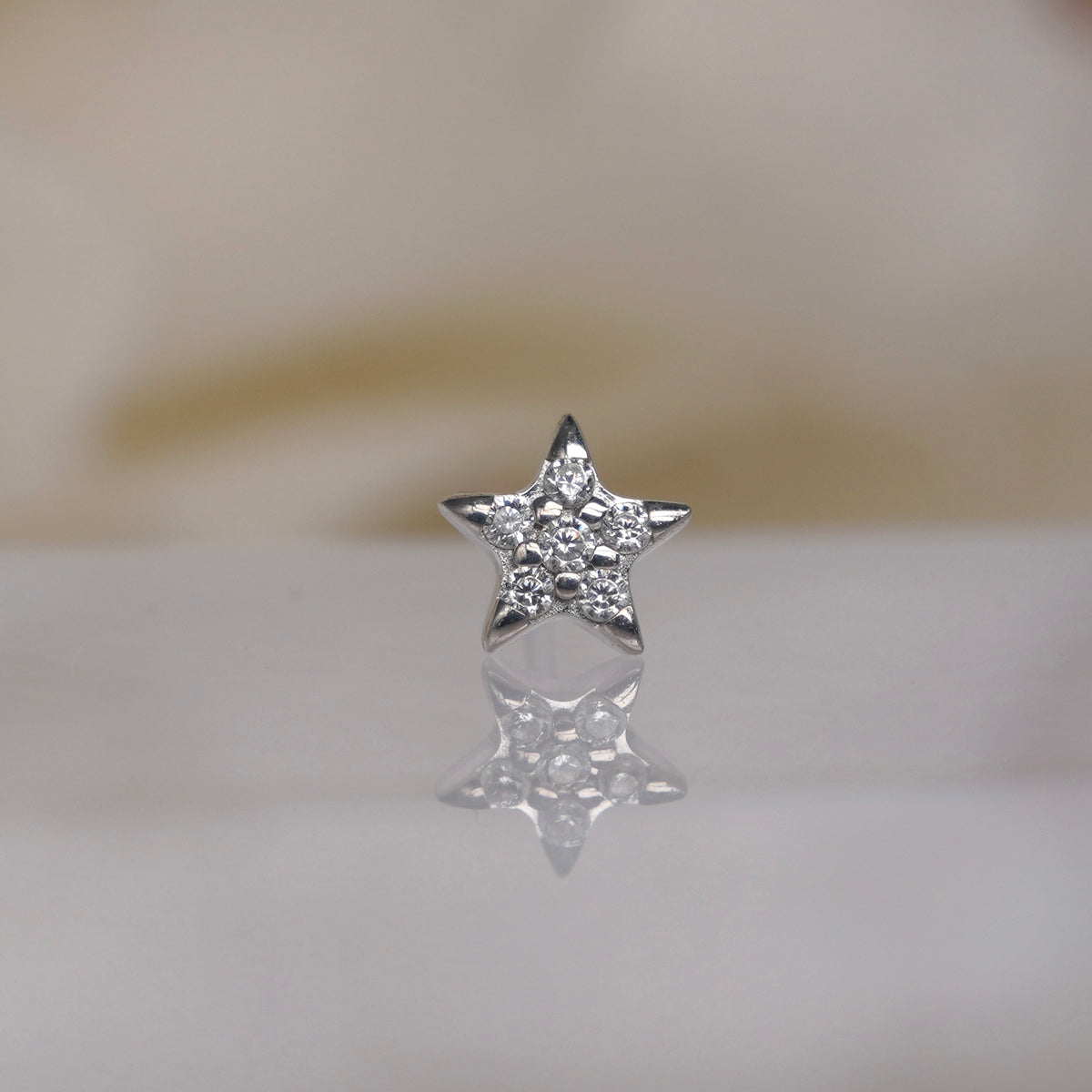 Buddha Jewelry Starling Star 6 gem 14k solid gold white crystal prong threadless  white gold 