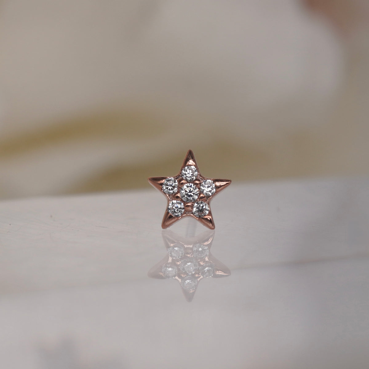 Buddha Jewelry Starling Star 6 gem 14k solid gold white crystal prong threadless rose gold 