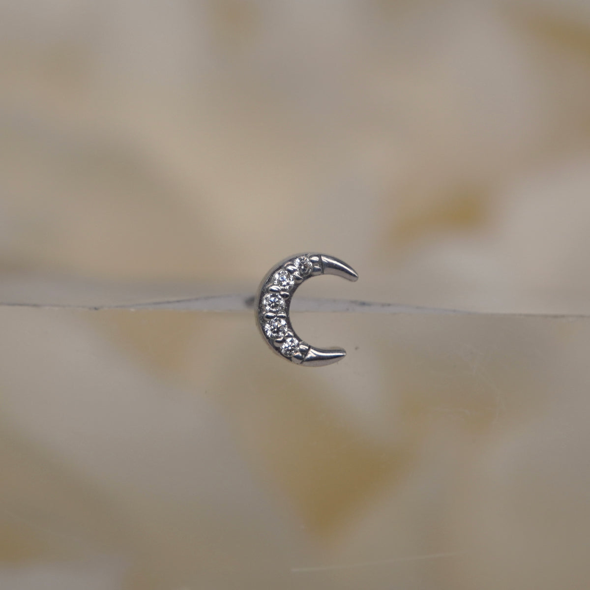 Buddha Jewelry Facing Heaven Moon 14k solid gold crystal threadless white gold 